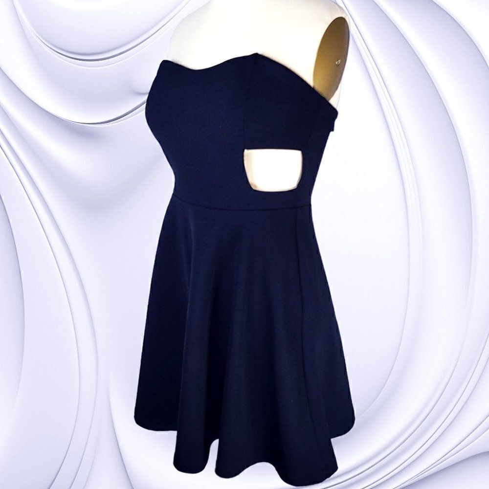 Black strapless cut-out flare dress